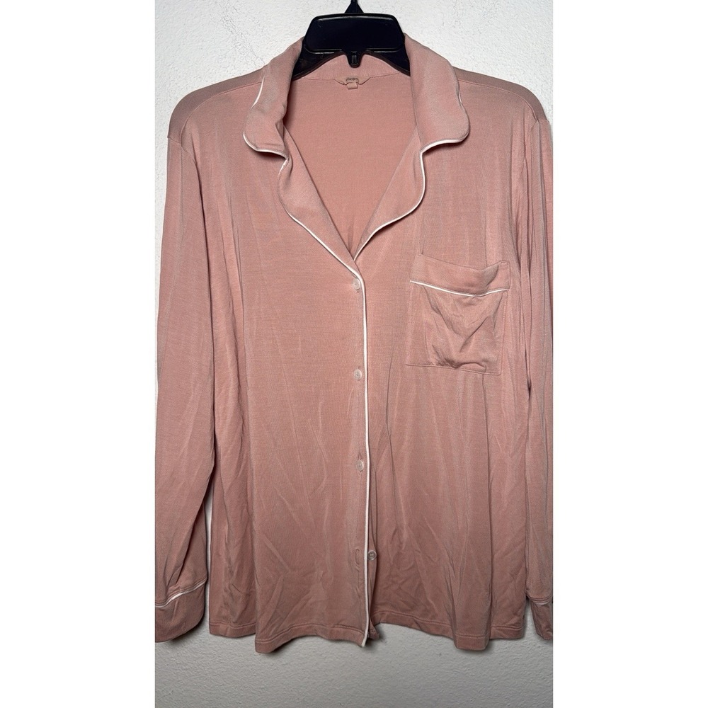 Eberjey Women Gisele Tencel Modal Long sleeve PJ Top Peach Parfait/Ivory Size S